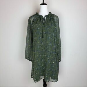 Dip‎ Women’s Green Boho Floral Long Sleeve Mini Dress Sheer Sleeve Lined Size S